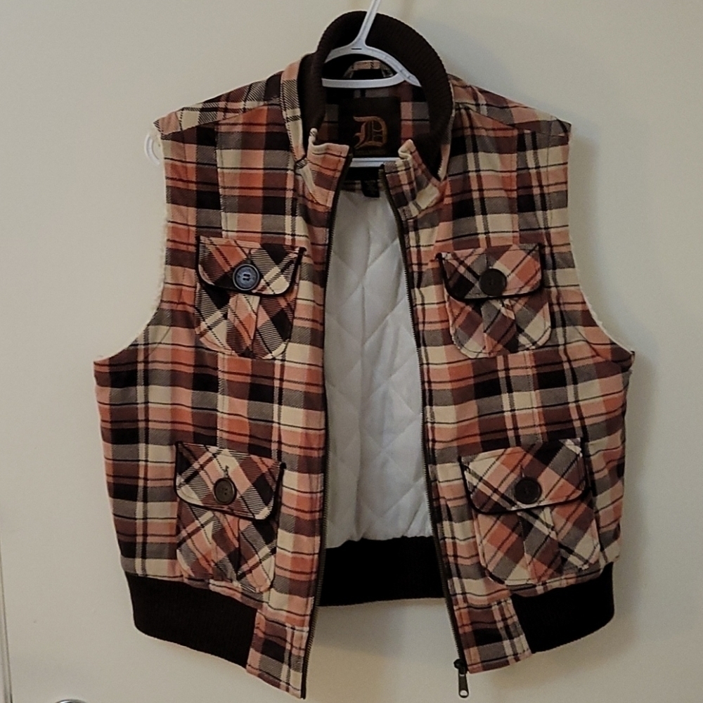 DOLLHOUSE Barbie Plaid Flannel Quilted Corduroy Zipper Gilet Vest - Picture 4 of 7